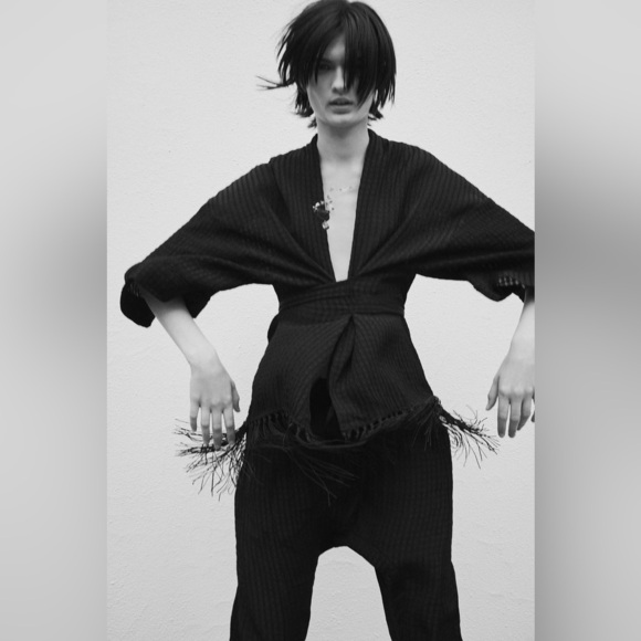 Zara Black Kimono Swim Coverup Fringe 100% Viscose - Womens Size M - Picture 2 of 6